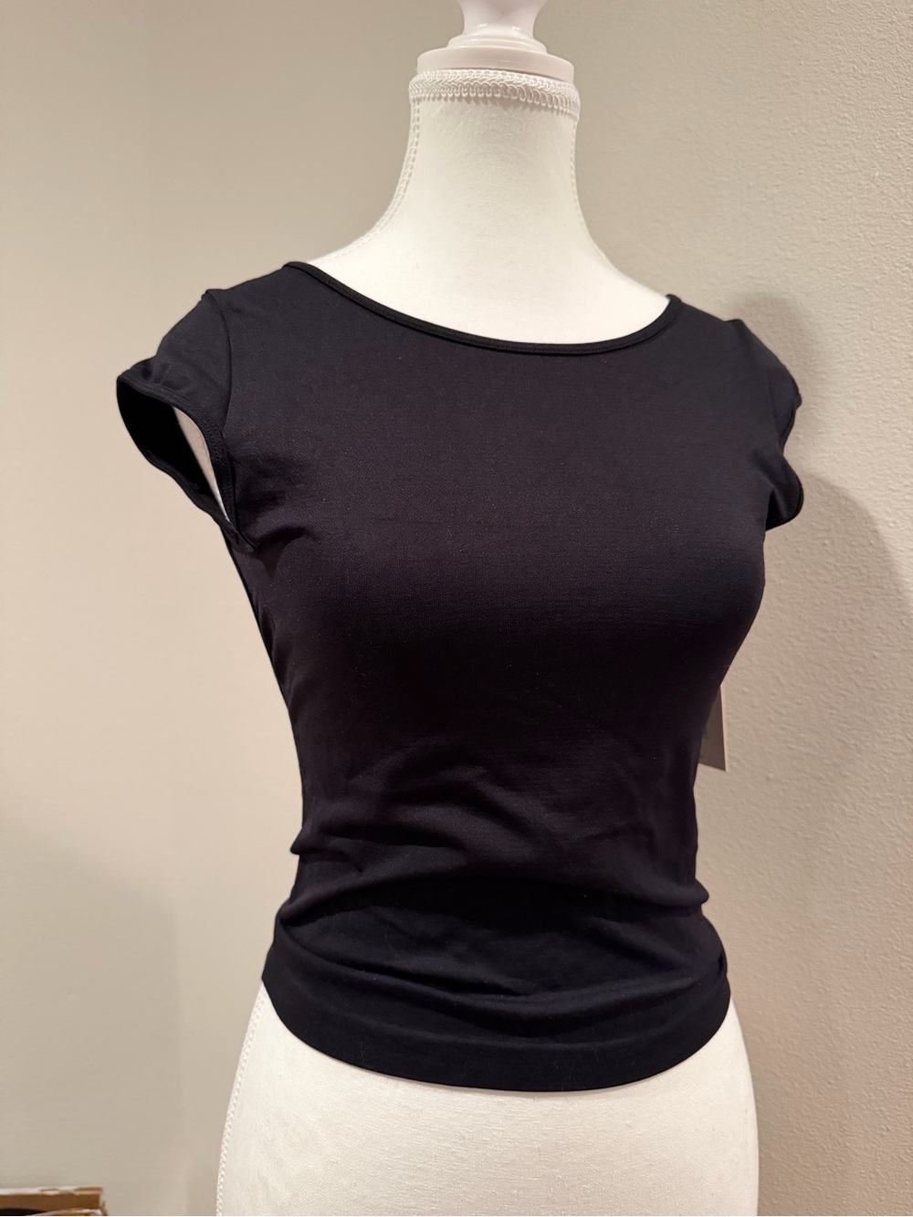 Classic Black Scoop Neck Athletic Stretch Women's Top